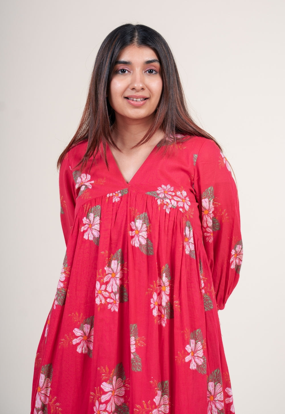 Diksha Hot Pink Printed Mul A Line Dress