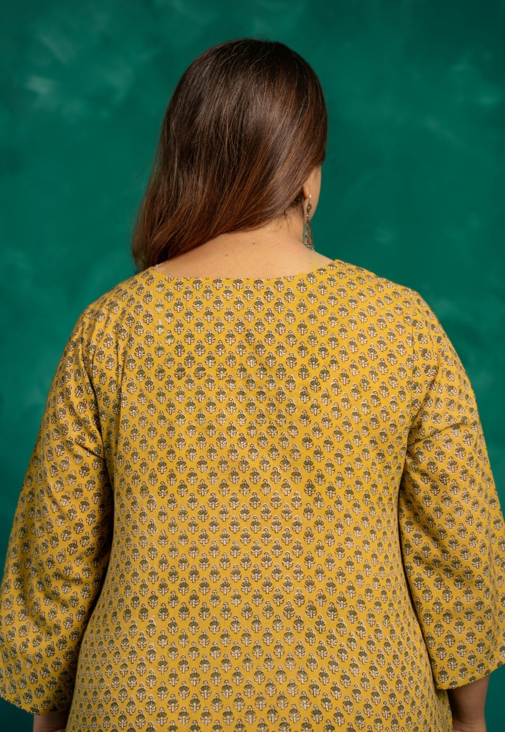 Azira Yellow Bagru Cotton A Line Kurta
