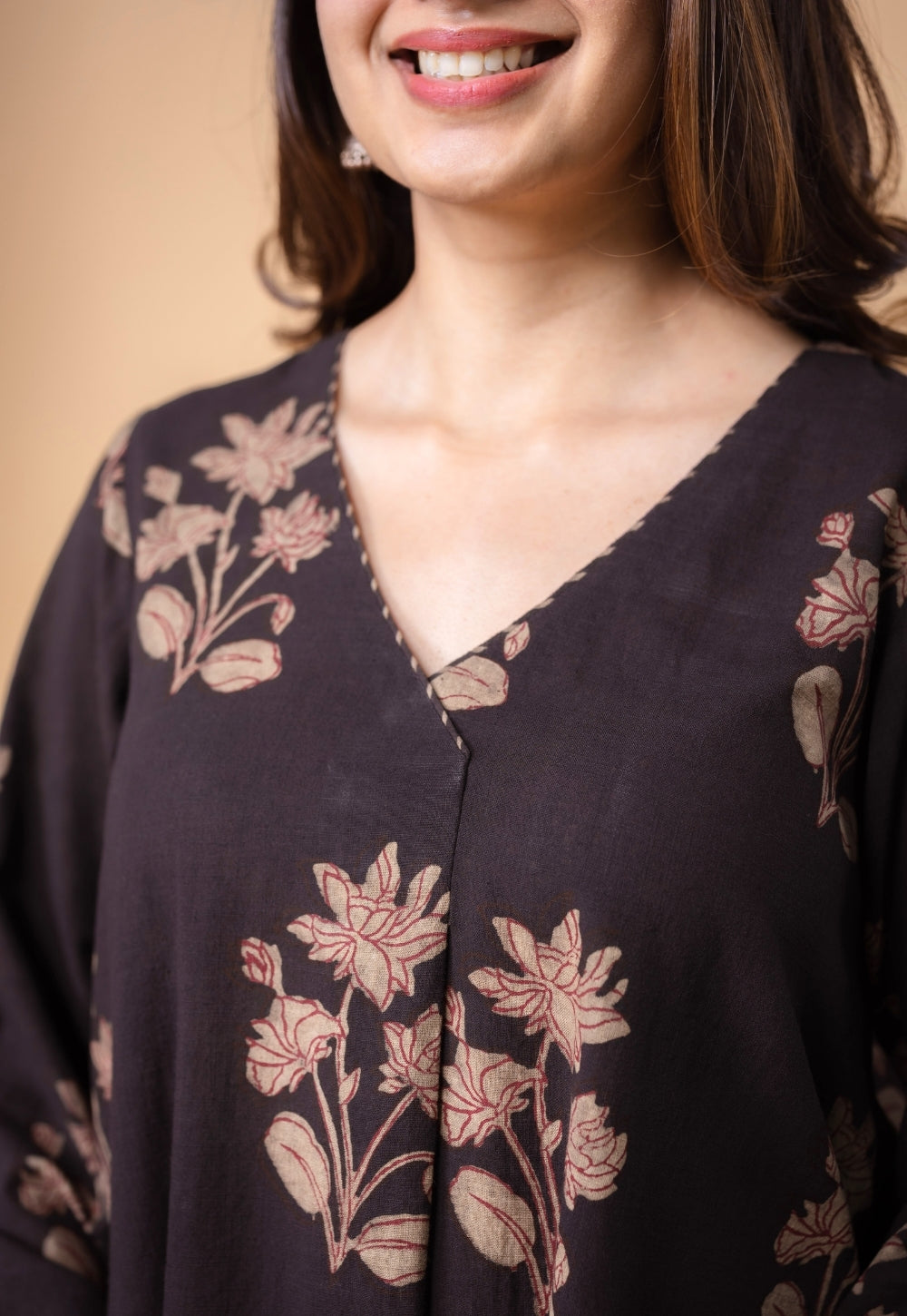 Megha Brown Dabu Slub Cotton Straight Kurta