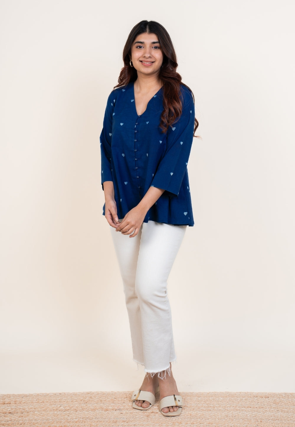 Yuvika Blue Dabu Cotton A Line Short Top