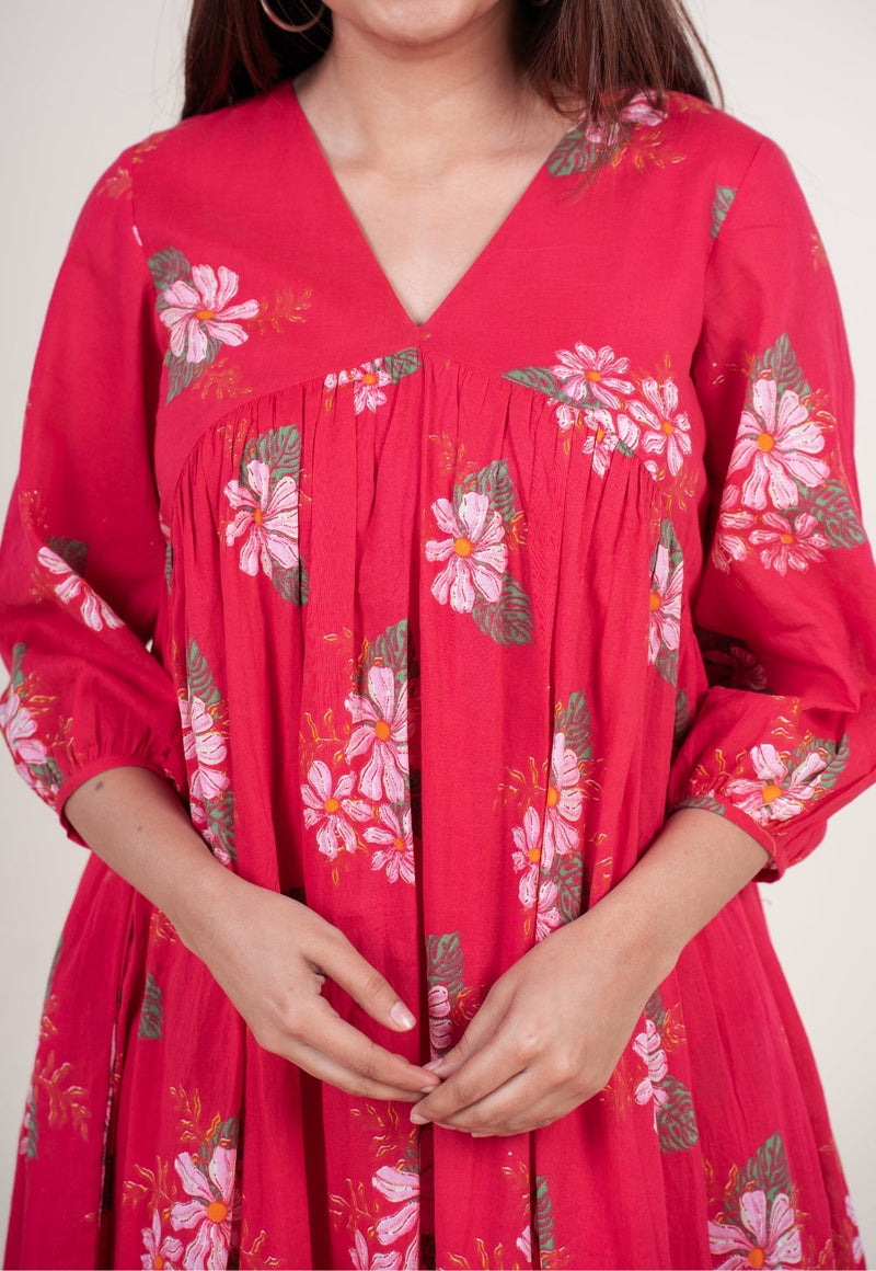 Diksha Hot Pink Printed Mul A Line Dress