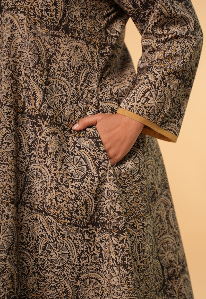 Nazia Black Kalamkari Cotton A Line Kurta