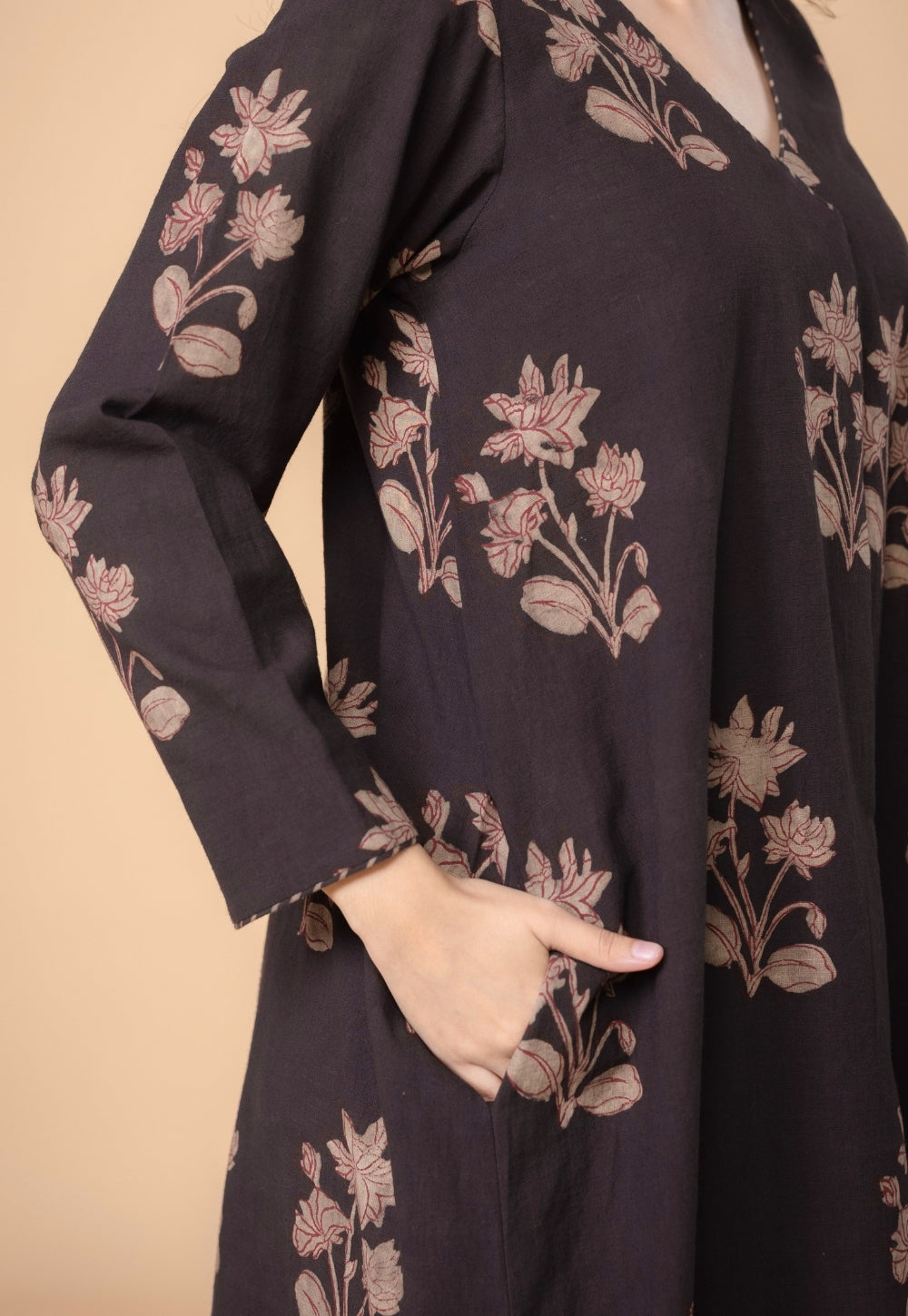 Megha Brown Dabu Slub Cotton Straight Kurta