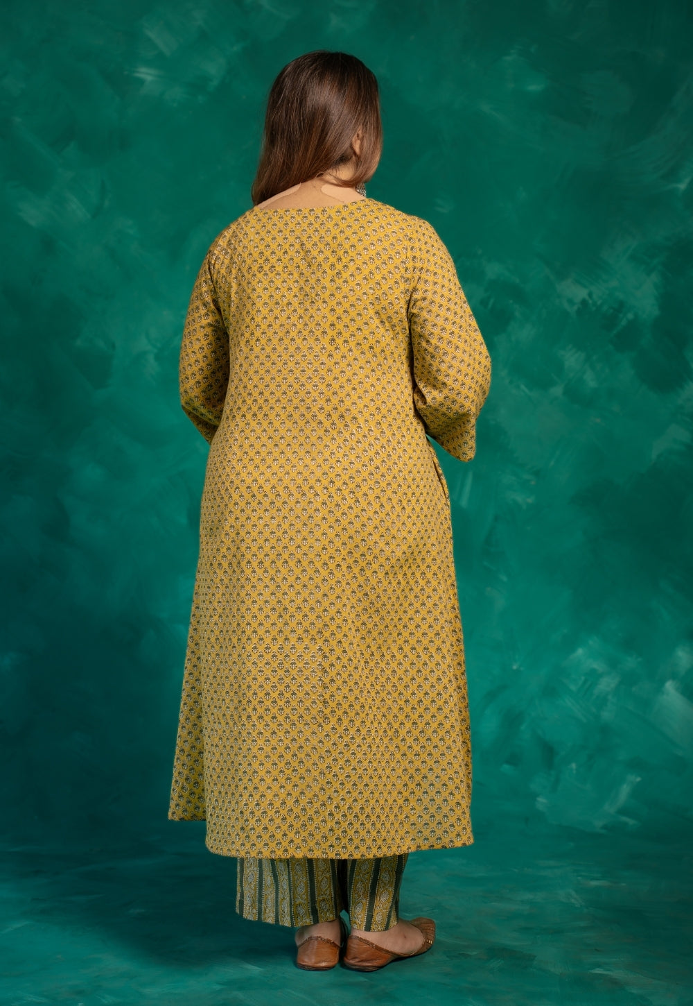 Azira Yellow Bagru Cotton A Line Kurta