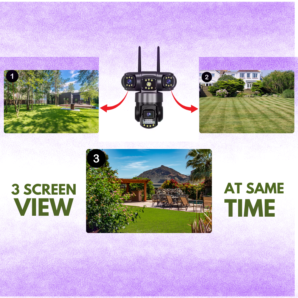 Maizic Smarthome Batman Black 3-in-1 WiFi CCTV Camera | Triple Lens & 3 Screen View | 360° PTZ + Dual 180° Side Cameras | AI Human Detection | Color Night Vision | Two-Way Audio | Home Security Camera