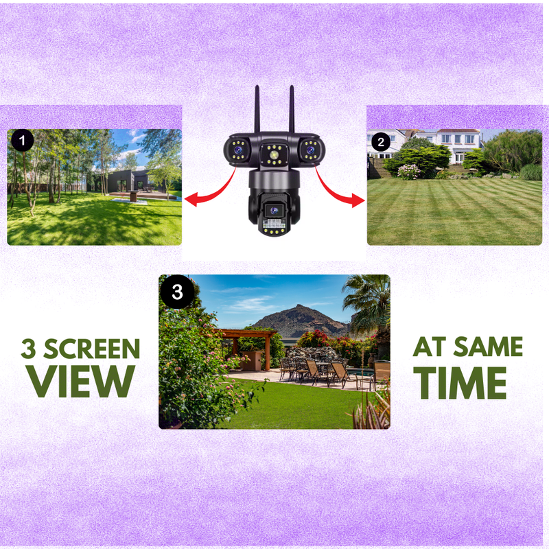 Maizic Smarthome Batman Black 3-in-1 WiFi CCTV Camera | Triple Lens & 3 Screen View | 360° PTZ + Dual 180° Side Cameras | AI Human Detection | Color Night Vision | Two-Way Audio | Home Security Camera