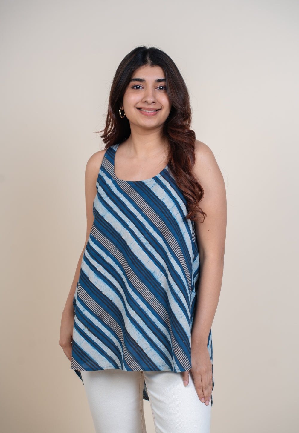 Aelin Blue Dabu Cotton A Line Short Top