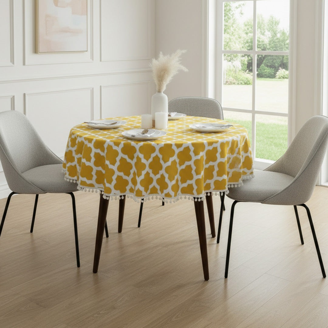 Cotton Quatrefoil Printed Dining Table Cover-20