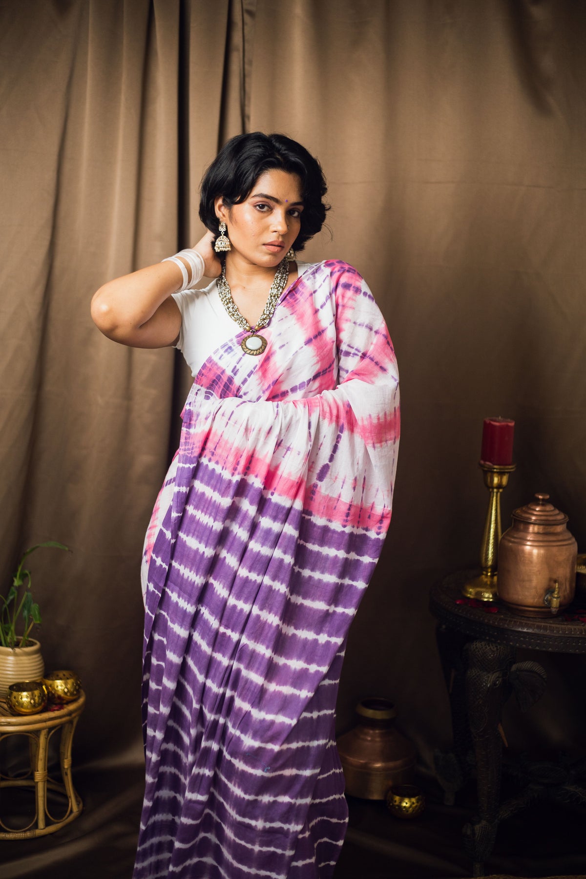 Cotton Mul Tie Dye Saree Berry Bloom-9