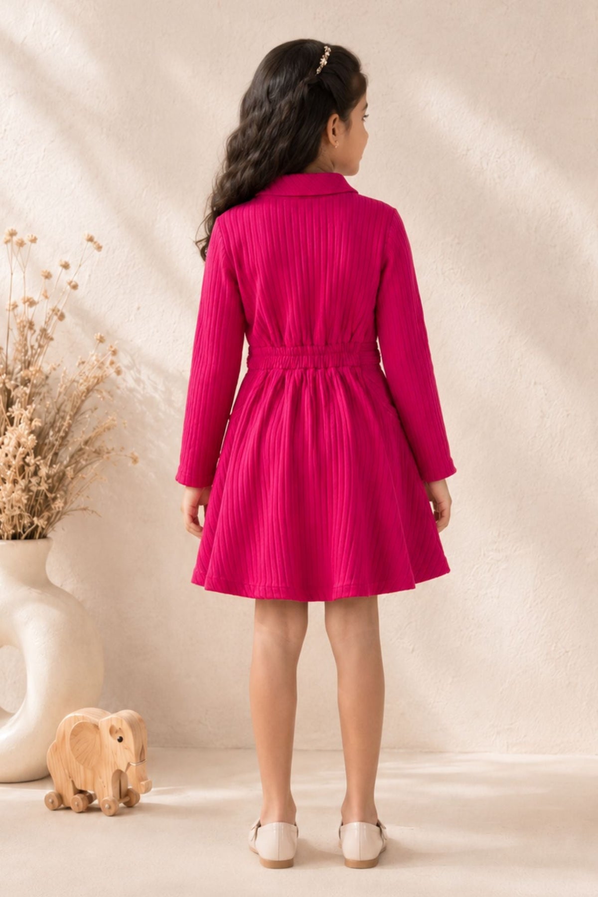 Rani Pink Ribbed Dress with Embroidered Pocket