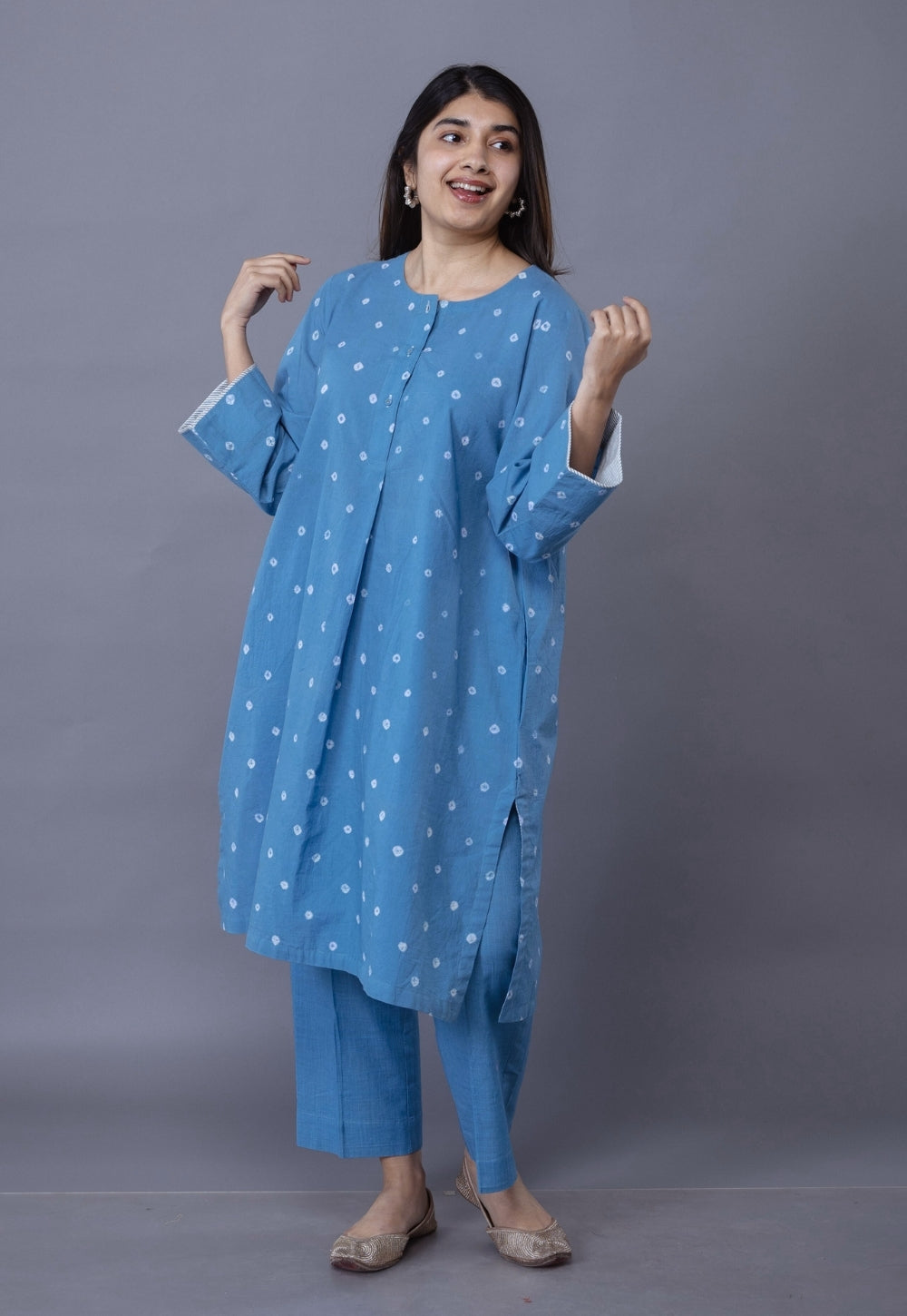 Kaaya Blue Bandhani Cotton Straight Kurta