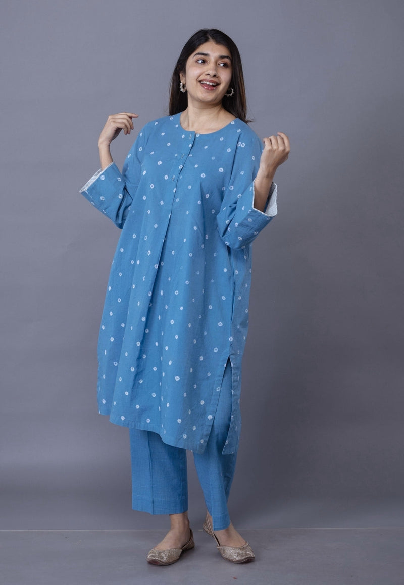 Kaaya Blue Bandhani Cotton Straight Kurta