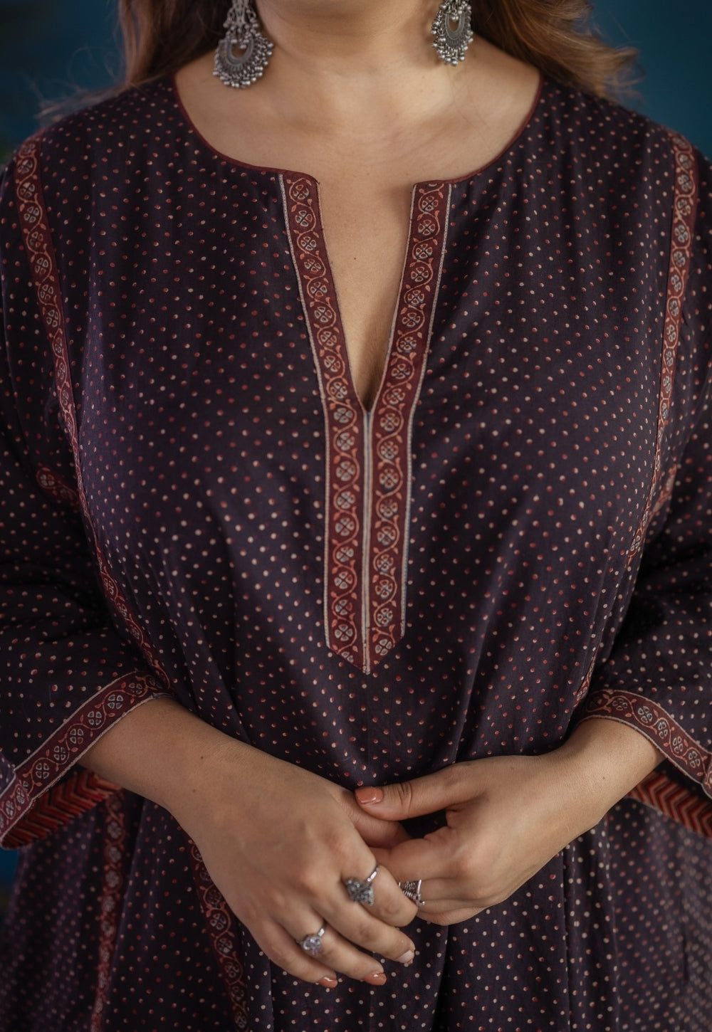 Lysa Black Ajrakh Cotton Jhabbha Kali Kurta