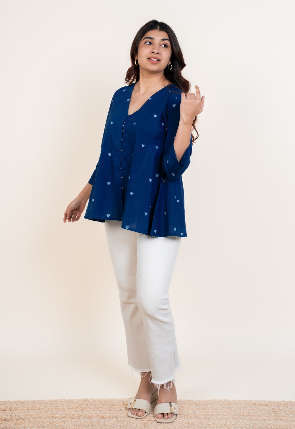 Yuvika Blue Dabu Cotton A Line Short Top