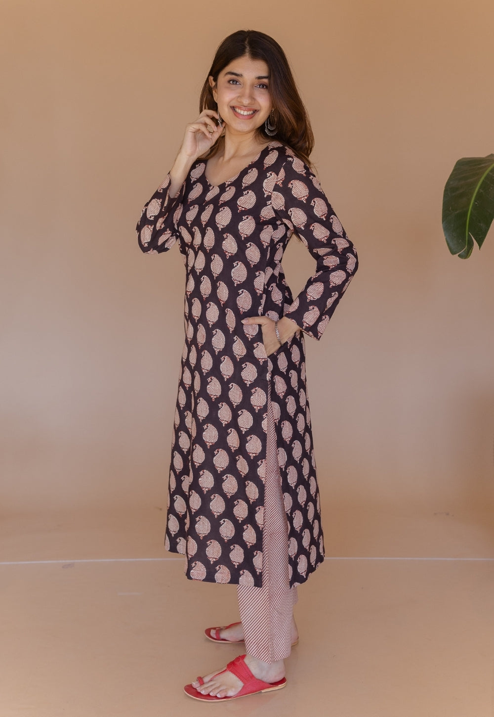 Aarushi Black Bagru Cotton Straight Kurta