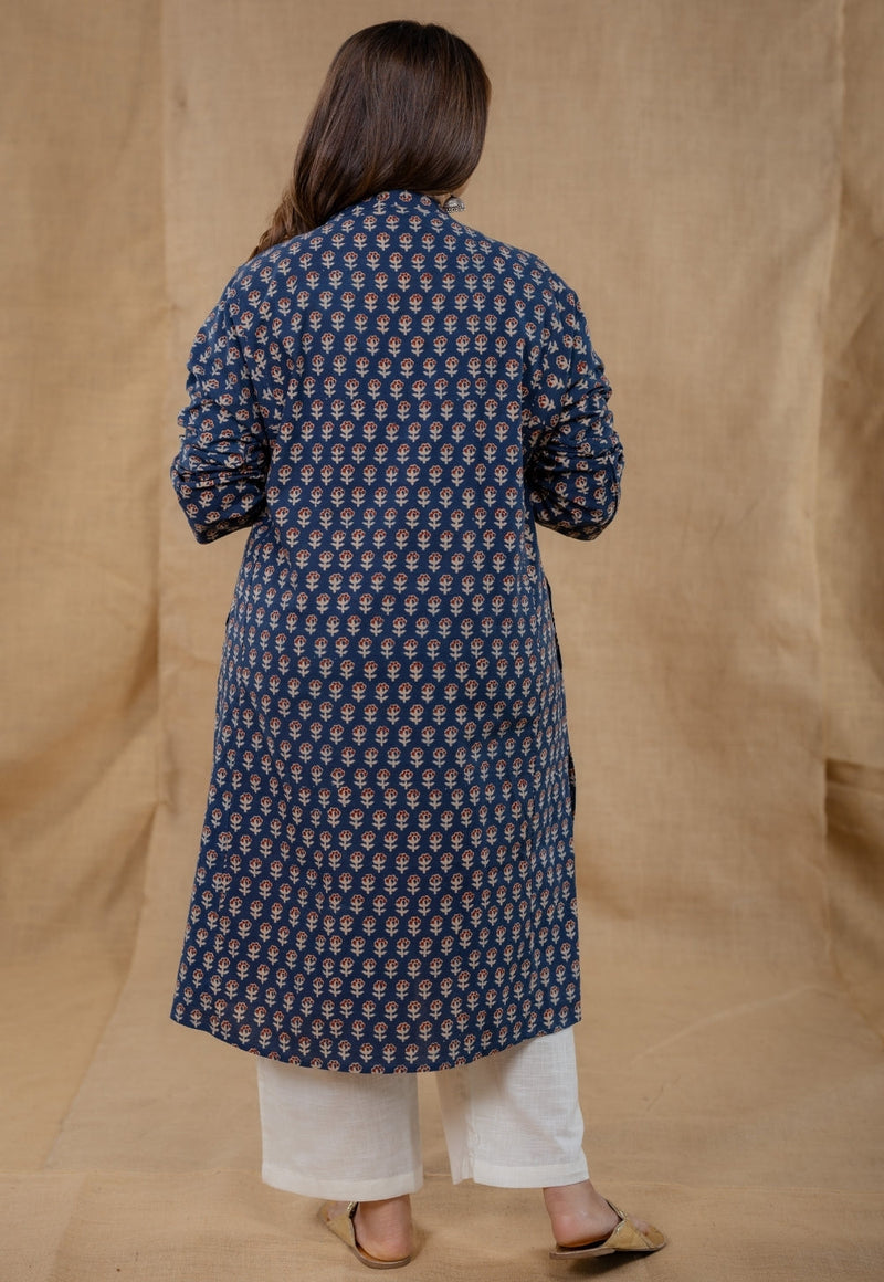 Riddhi Blue Ajrakh Cotton Straight Kurta