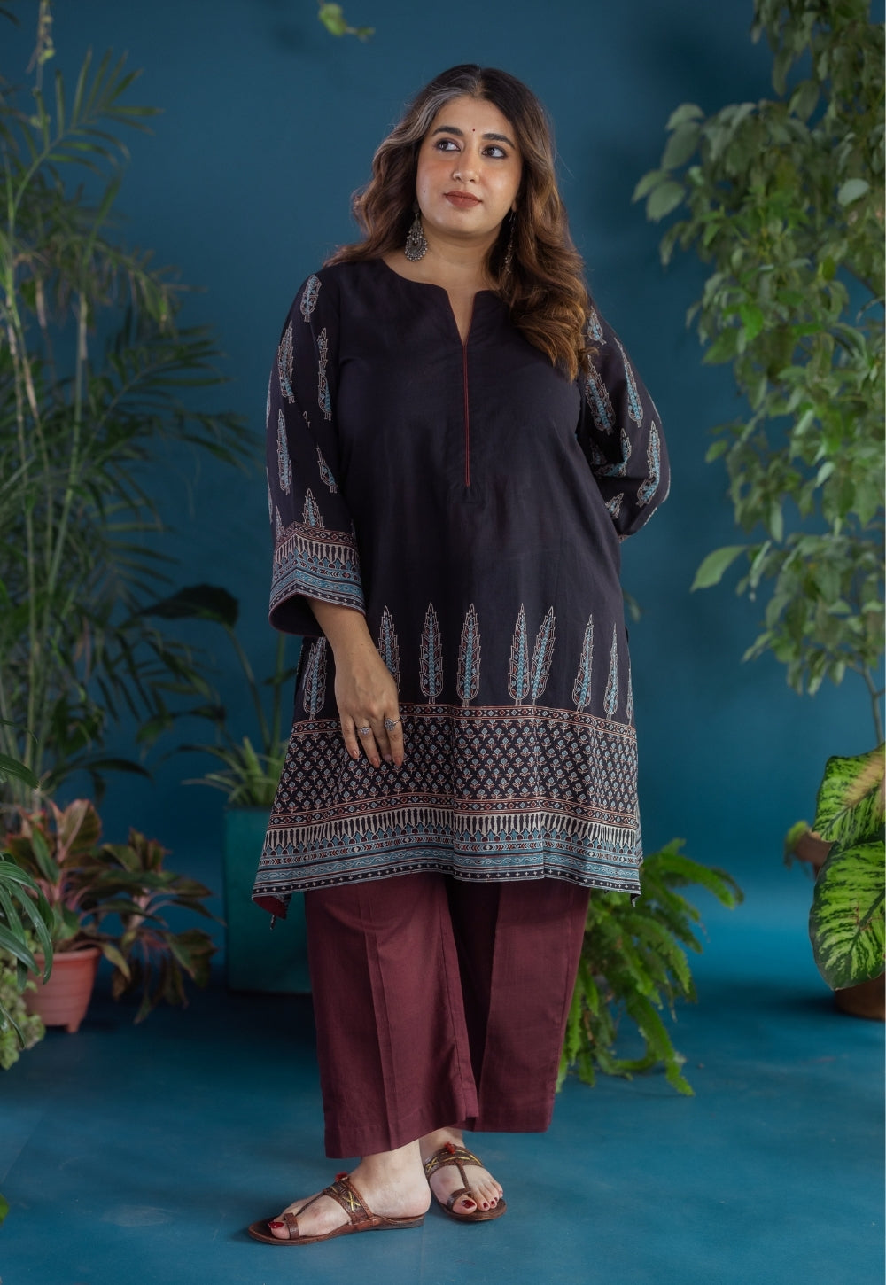 Antara Black Ajrakh Cotton A Line Kurta