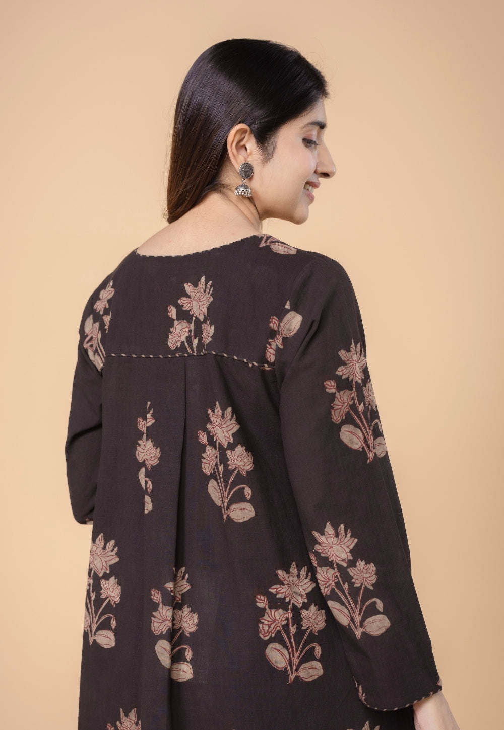 Megha Brown Dabu Slub Cotton Straight Kurta