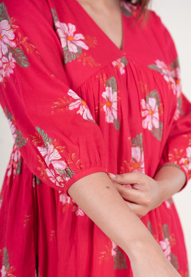 Diksha Hot Pink Printed Mul A Line Dress