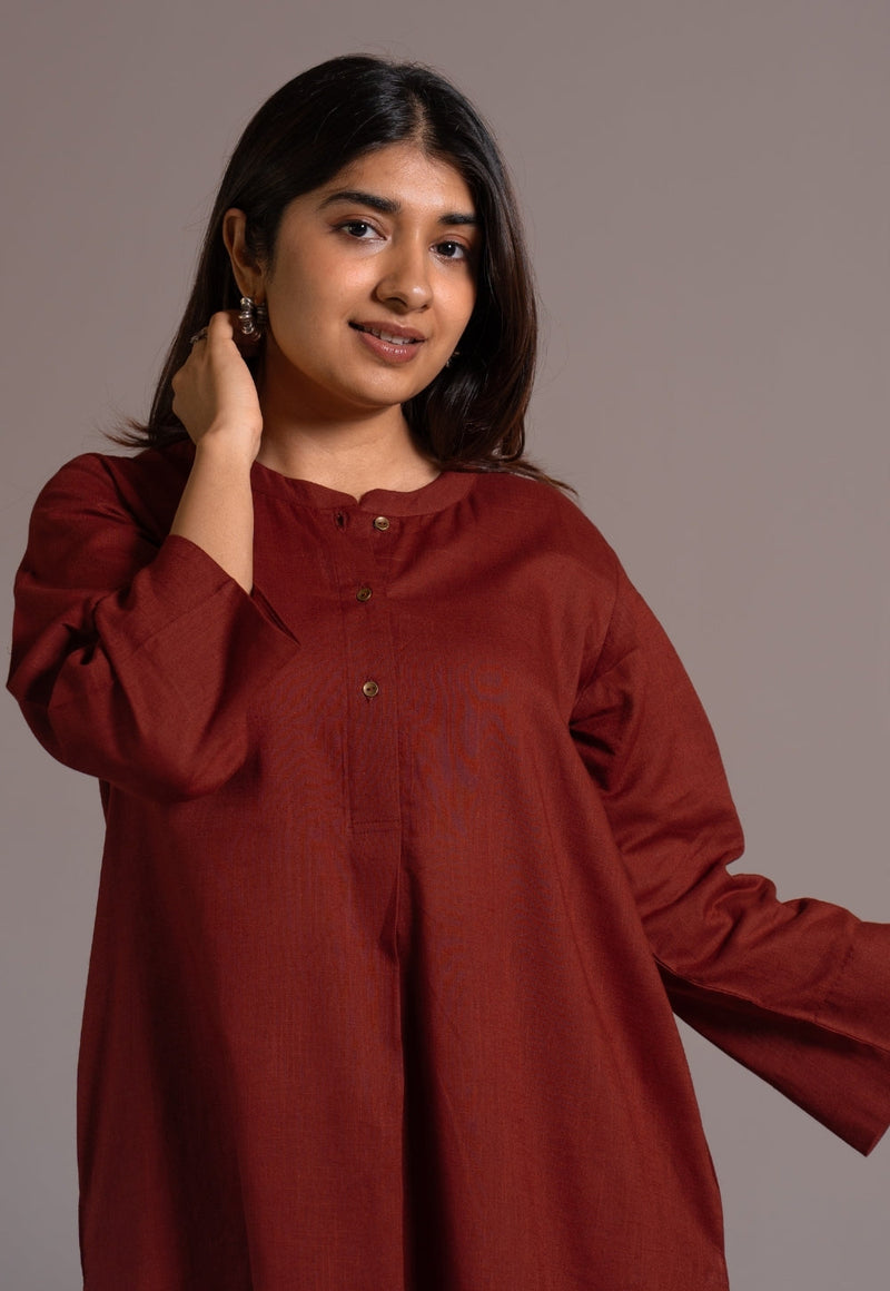 Madder Solid Slub Cotton Straight Co-Ord Set- DyeVerse