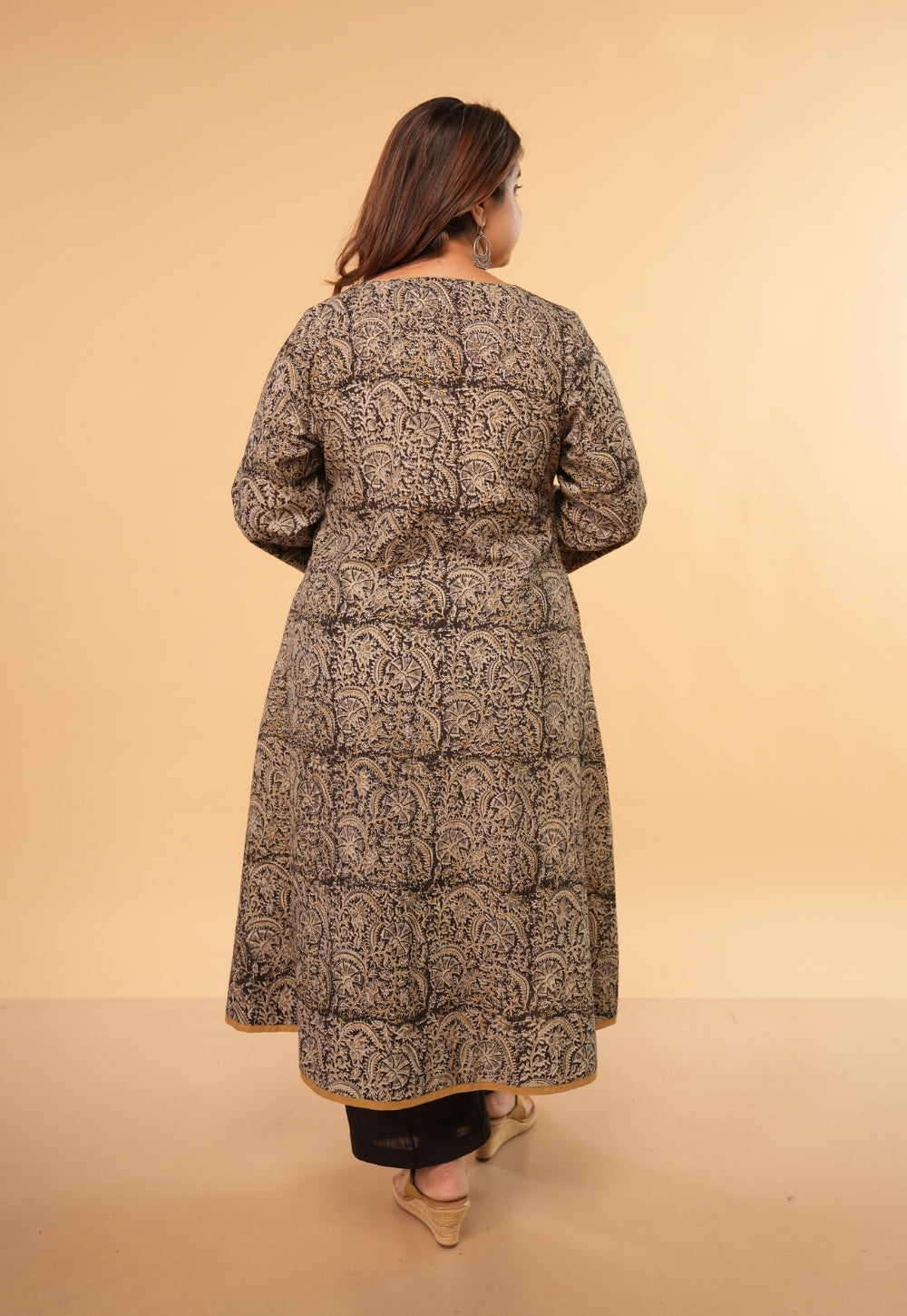 Nazia Black Kalamkari Cotton A Line Kurta