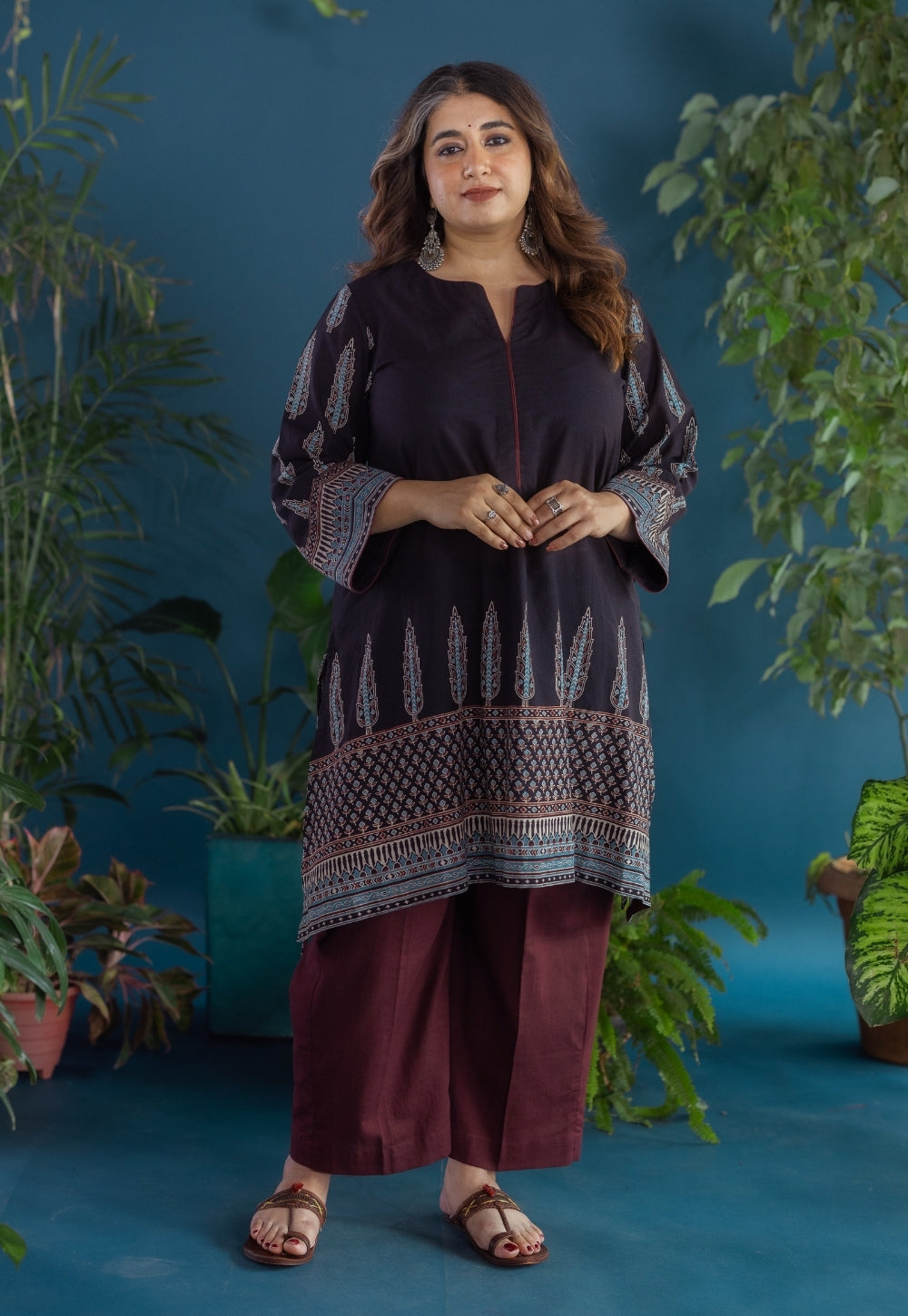 Antara Black Ajrakh Cotton A Line Kurta