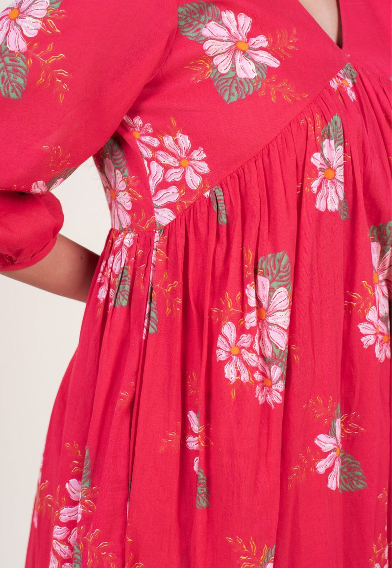 Diksha Hot Pink Printed Mul A Line Dress