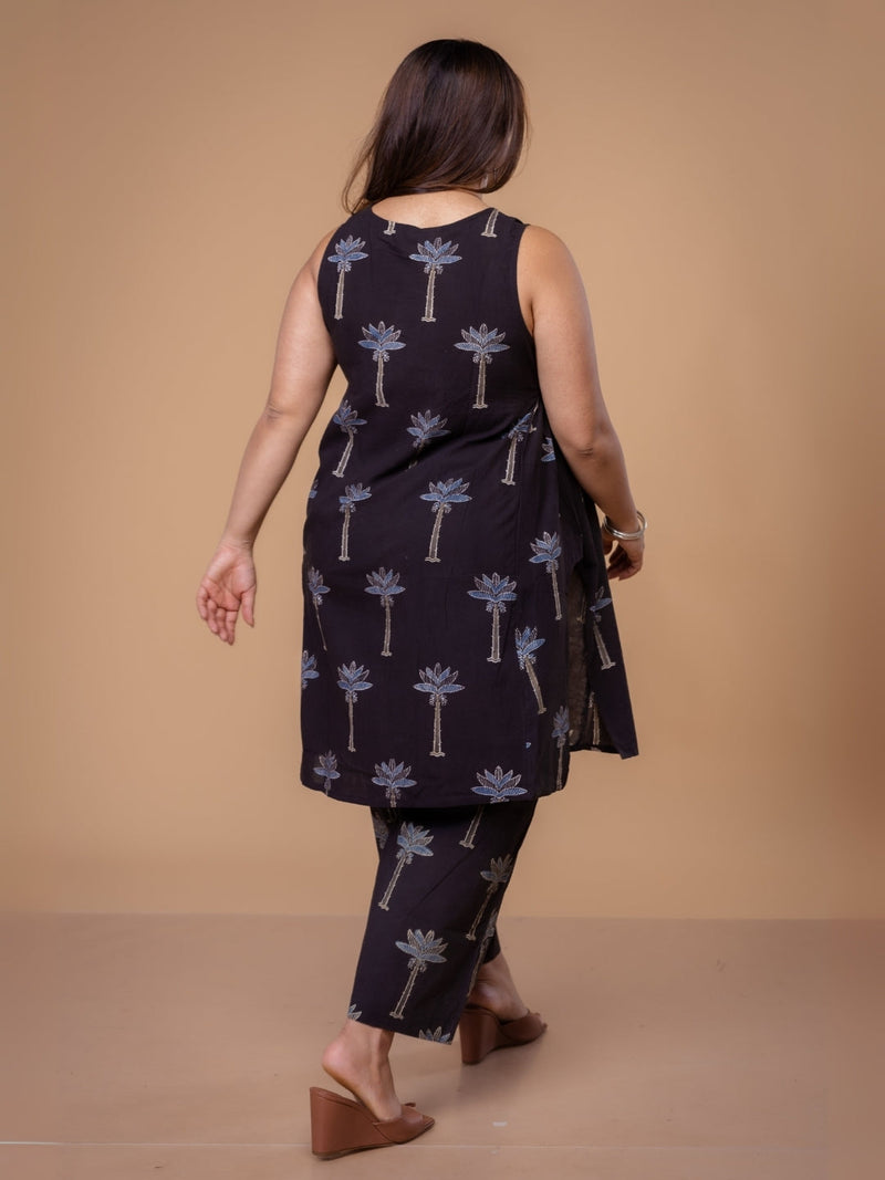 Arvika Black Ajrakh Cotton A Line Co-Ord Set