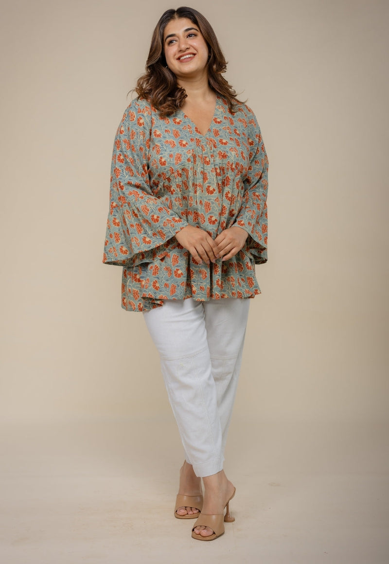 Sakshi Blue Ajrakh Cotton A Line Short Top