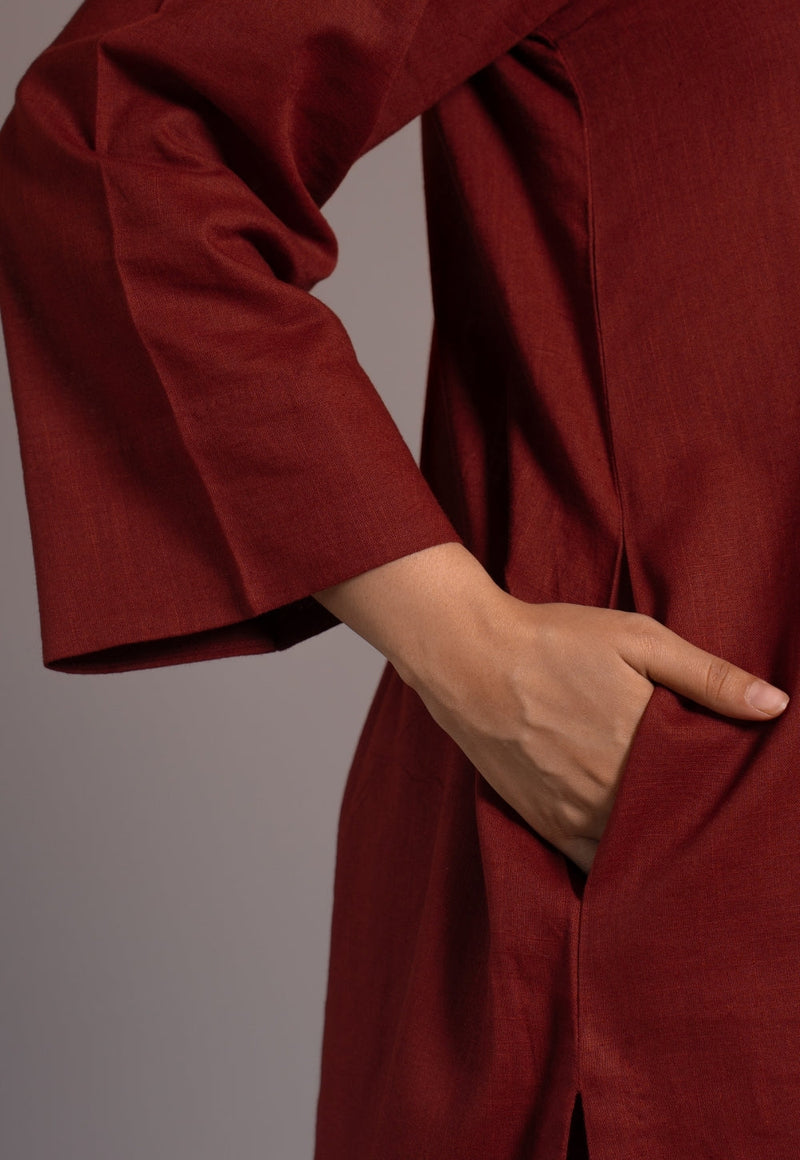 Madder Solid Slub Cotton Straight Co-Ord Set- DyeVerse