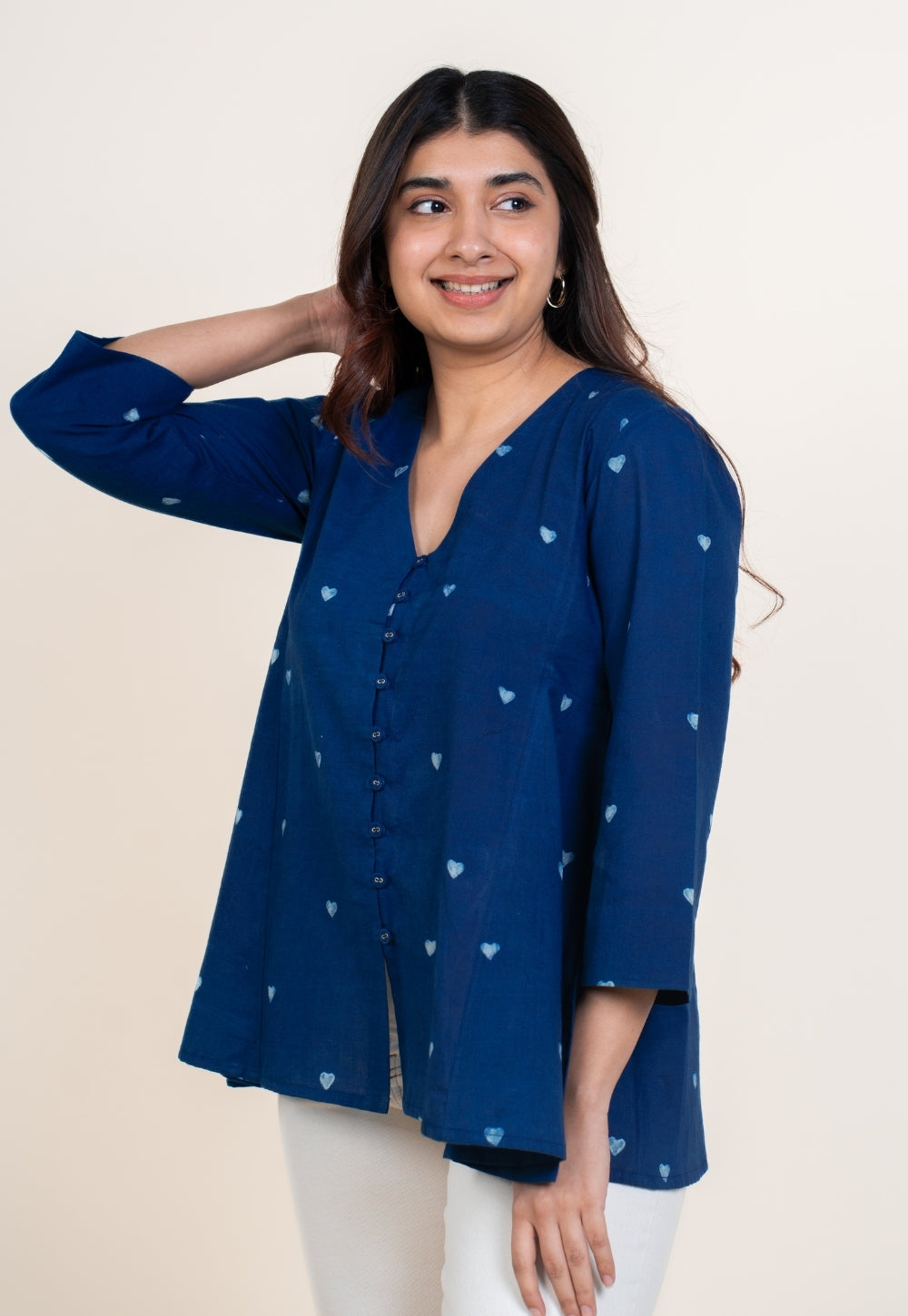 Yuvika Blue Dabu Cotton A Line Short Top