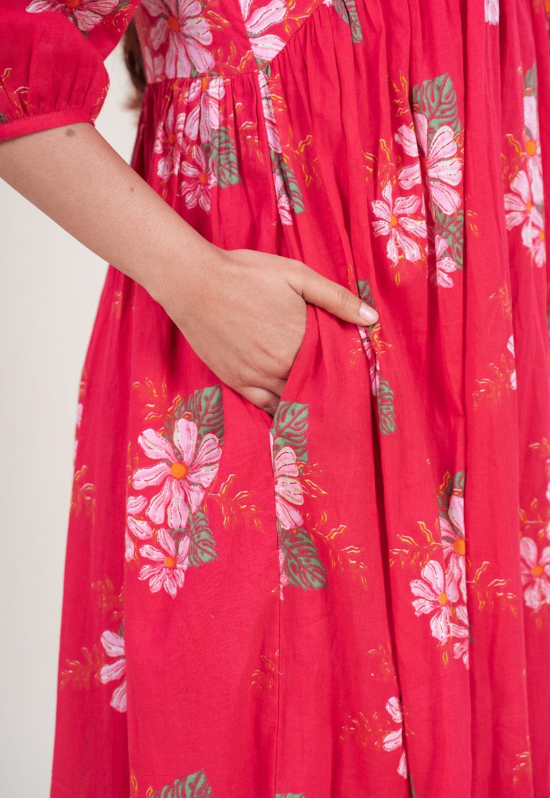 Diksha Hot Pink Printed Mul A Line Dress