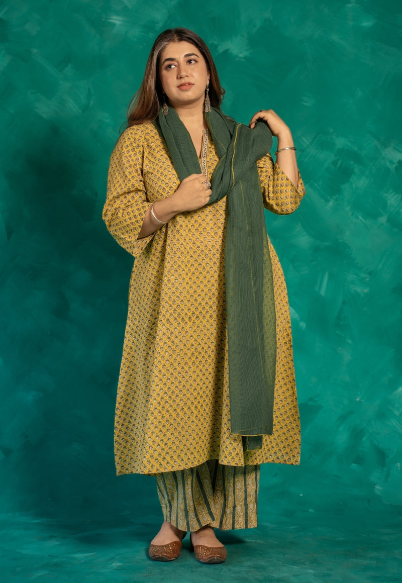 Yashi Yellow Bagru Cotton Straight Pant