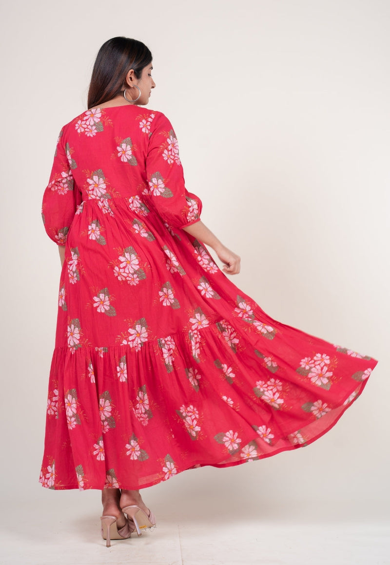 Diksha Hot Pink Printed Mul A Line Dress