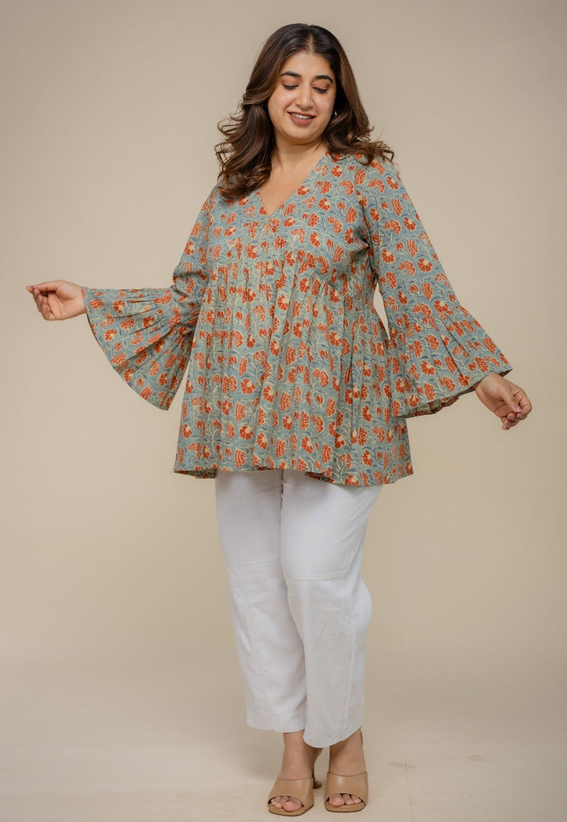 Sakshi Blue Ajrakh Cotton A Line Short Top