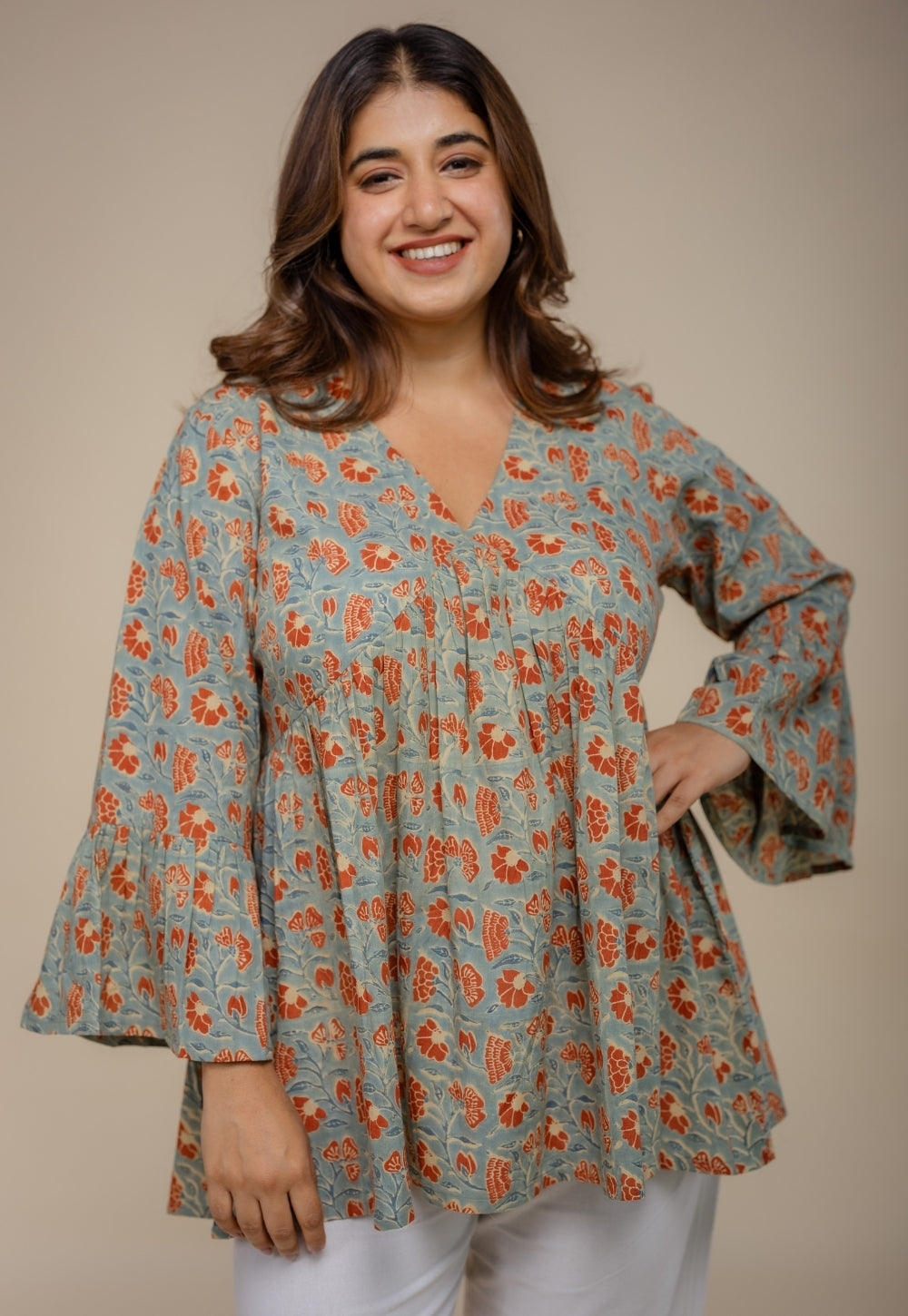 Sakshi Blue Ajrakh Cotton A Line Short Top
