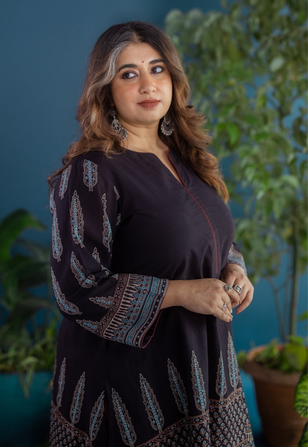Antara Black Ajrakh Cotton A Line Kurta