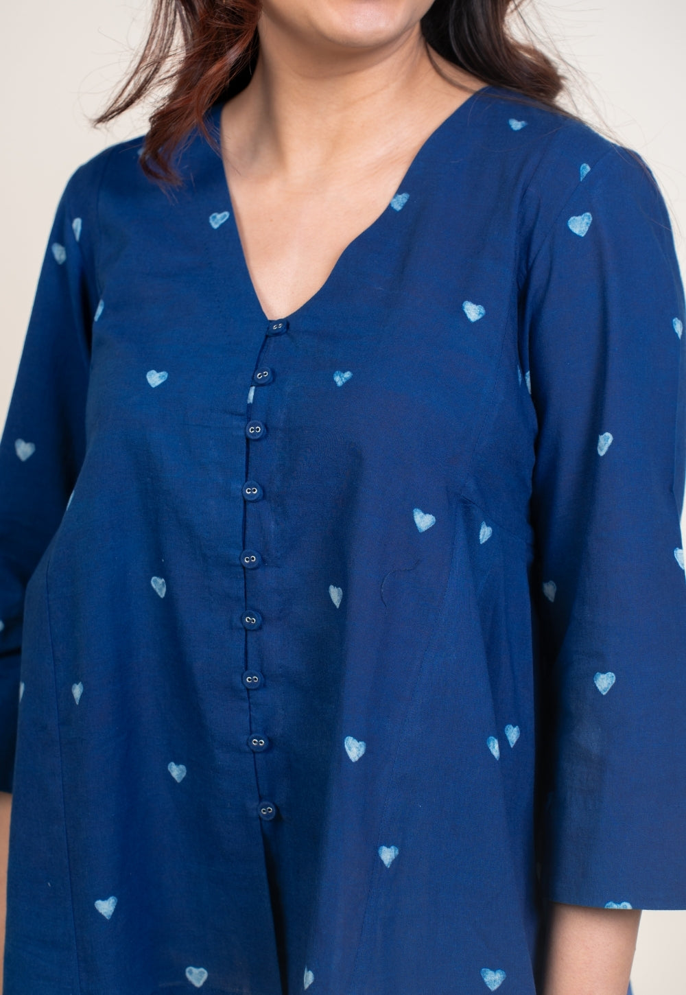 Yuvika Blue Dabu Cotton A Line Short Top