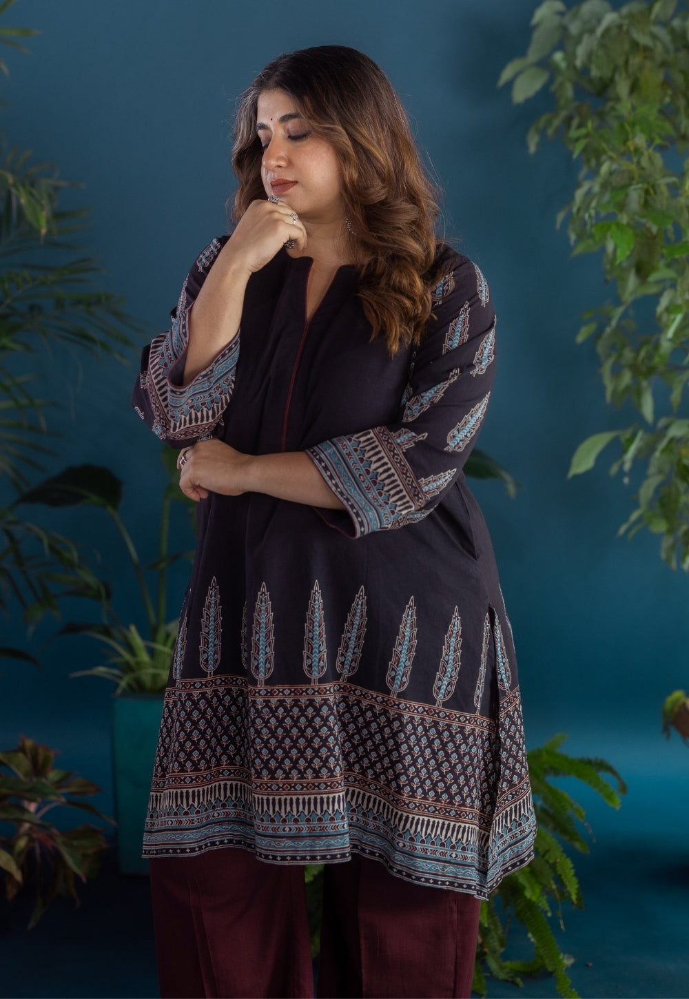 Antara Black Ajrakh Cotton A Line Kurta