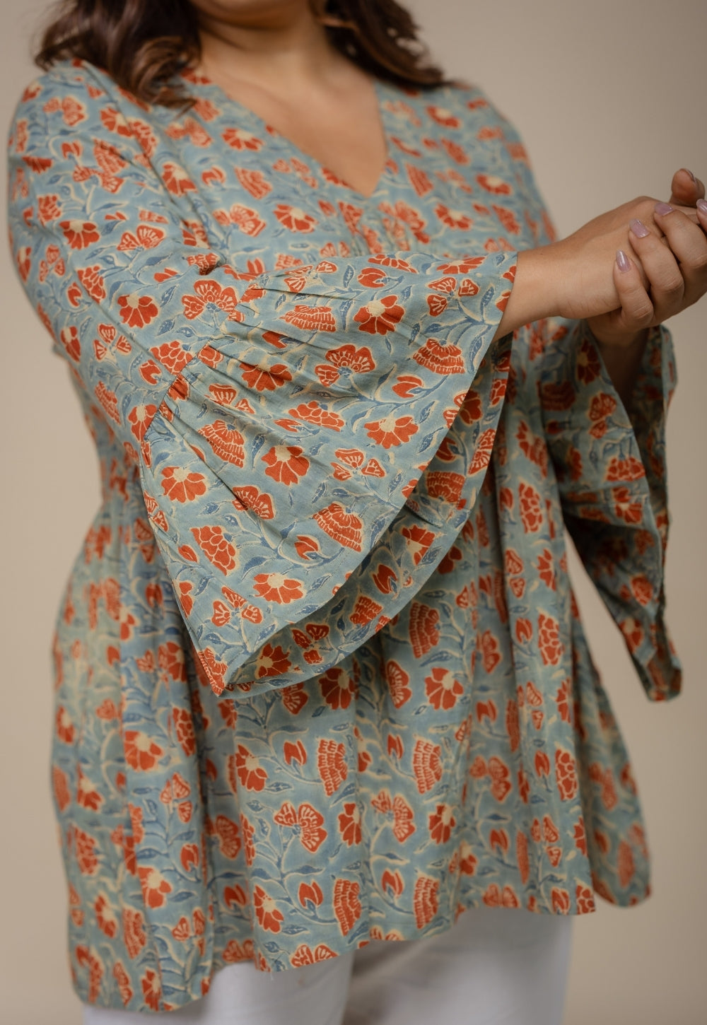 Sakshi Blue Ajrakh Cotton A Line Short Top