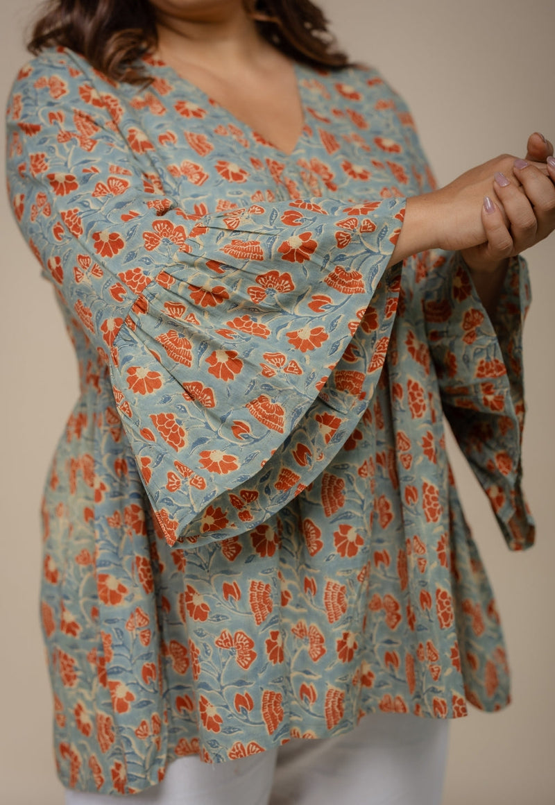 Sakshi Blue Ajrakh Cotton A Line Short Top