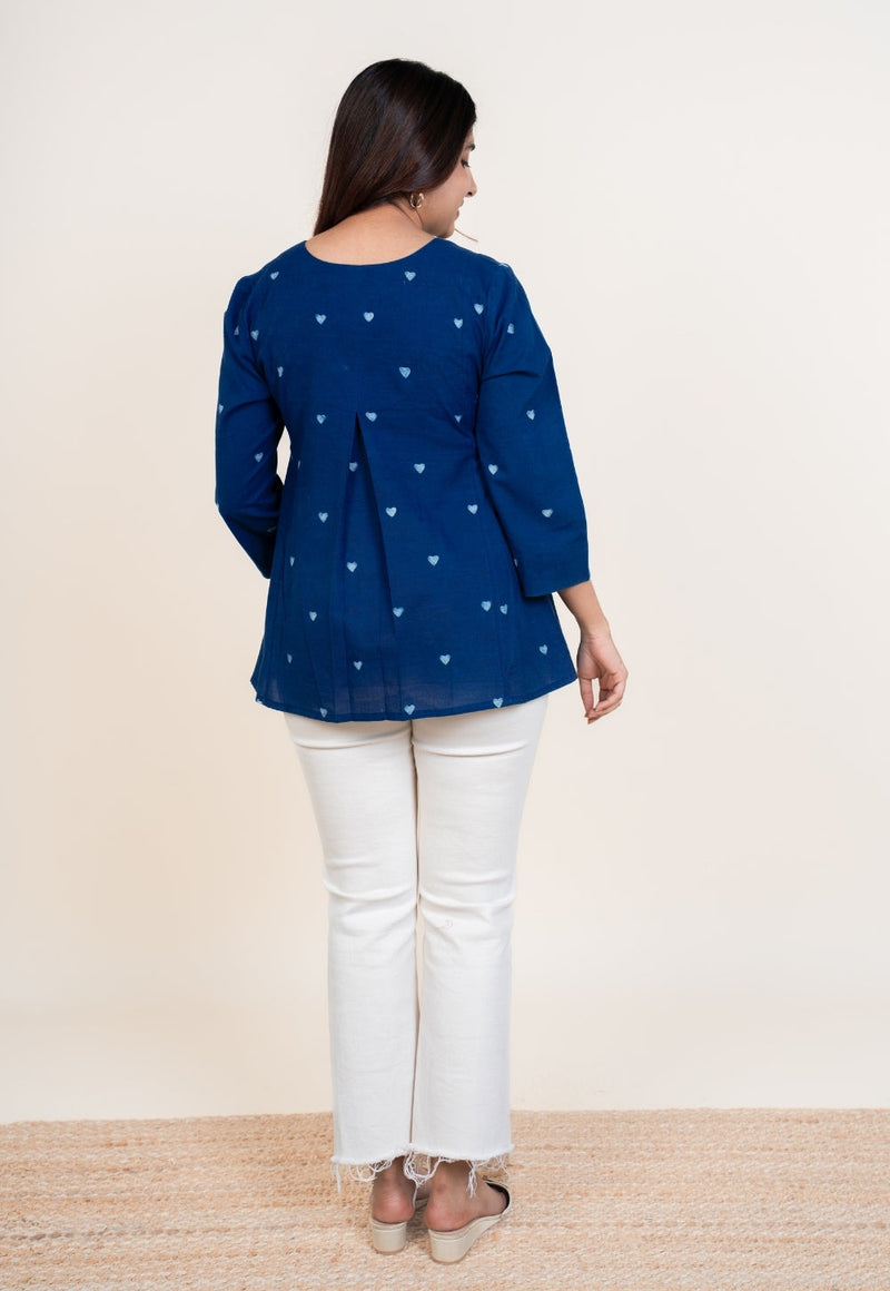 Yuvika Blue Dabu Cotton A Line Short Top