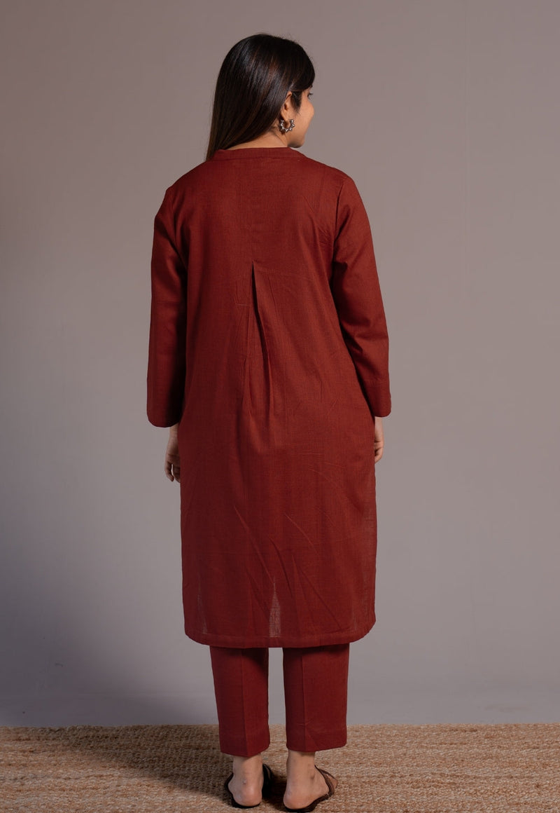 Madder Solid Slub Cotton Straight Co-Ord Set- DyeVerse