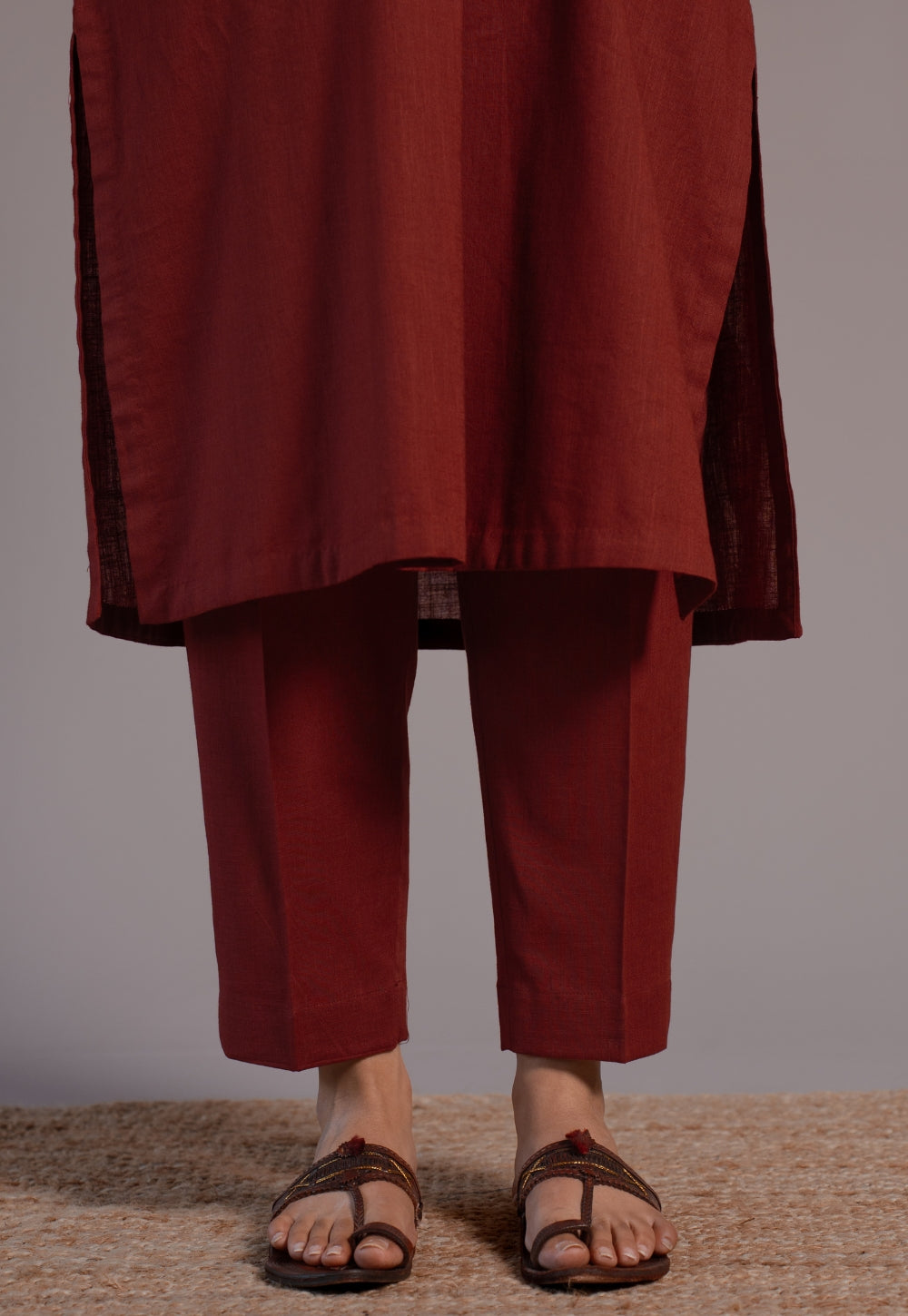 Madder Solid Slub Cotton Straight Co-Ord Set- DyeVerse