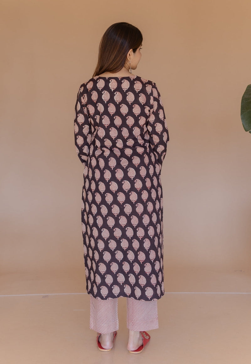 Aarushi Black Bagru Cotton Straight Kurta