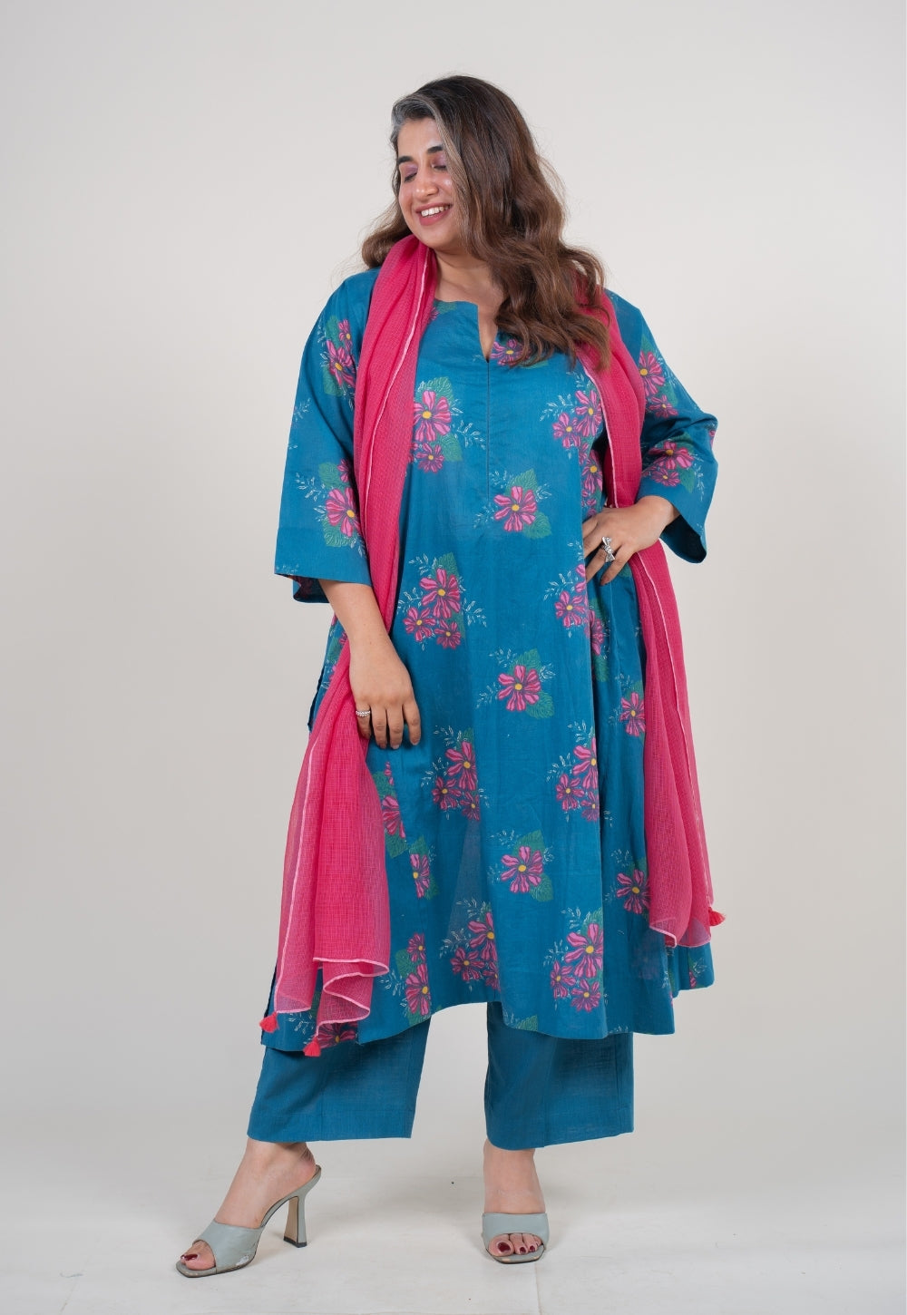 Amisha Ink Blue Printed Mul Jhabbha Kali Kurta