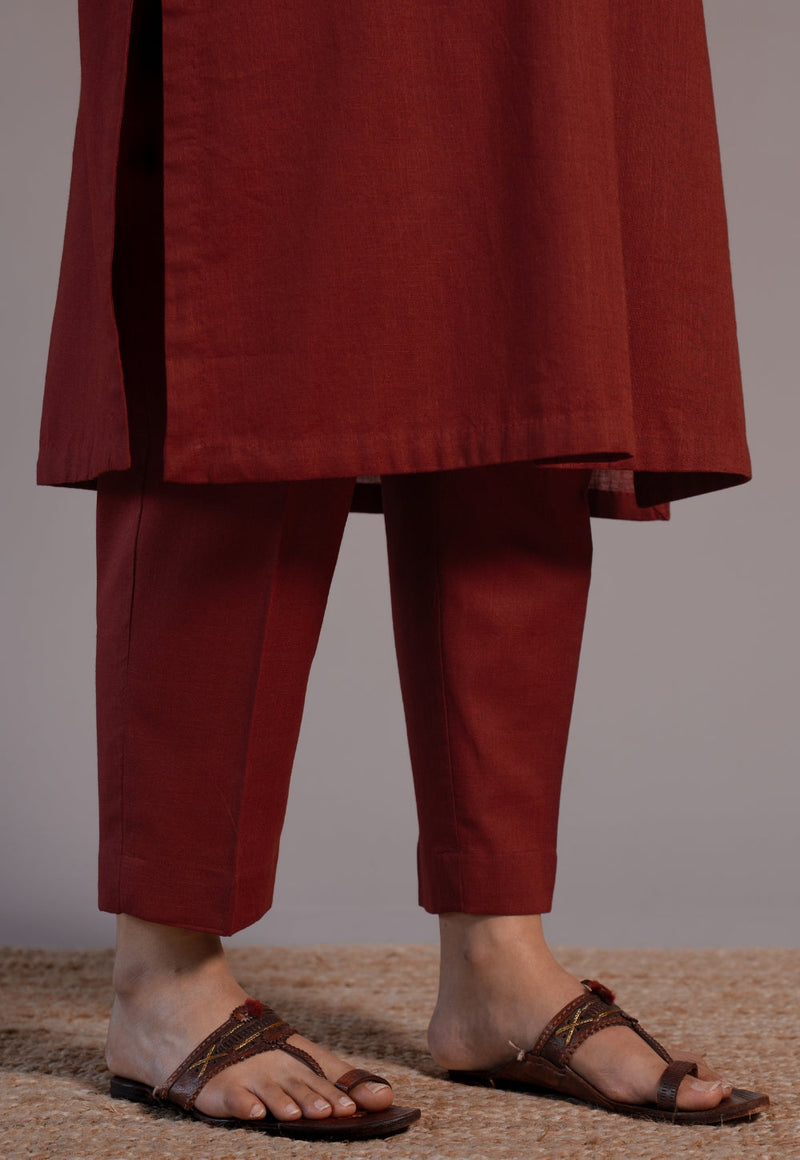 Madder Solid Slub Cotton Straight Co-Ord Set- DyeVerse