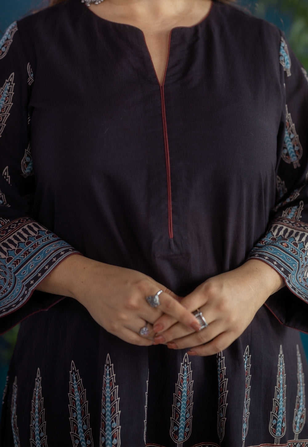 Antara Black Ajrakh Cotton A Line Kurta