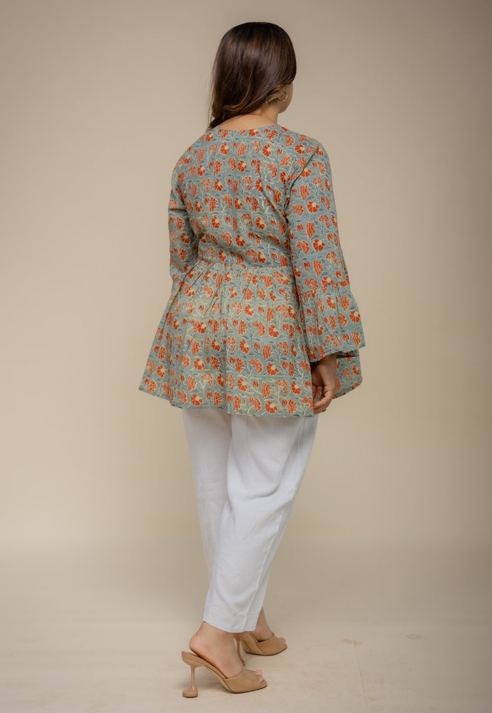 Sakshi Blue Ajrakh Cotton A Line Short Top