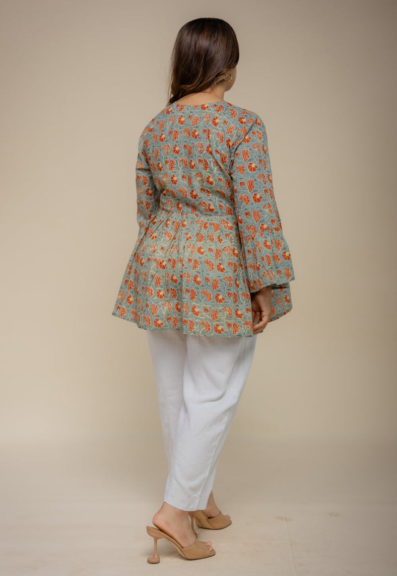 Sakshi Blue Ajrakh Cotton A Line Short Top